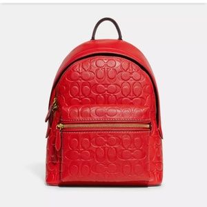 Authentic NWOT Coach Charter Backpack 24 In Signature Leather, Red Color